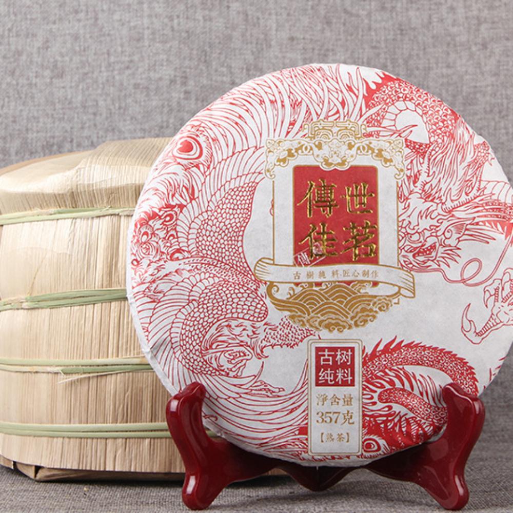 HelloYoungTea 2020 Chuan Shi Jia Ming Ancient Ripe Puer Tea Menghai Old Tree Shu Puer Tea 357g