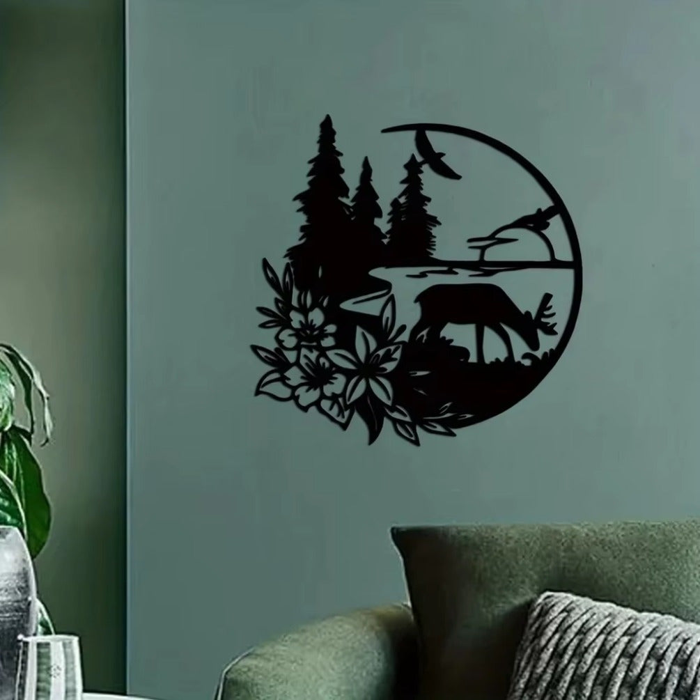 Stylish Black Deer - Patterned Wall Decal, a Modern Mural Perfect for Bedroom Decoration, Adding Elegance and Charm to Your Room. Wall Sculptures.