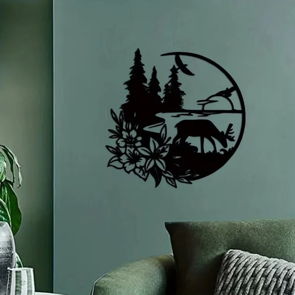 Stylish Black Deer - Patterned Wall Decal, a Modern Mural Perfect for Bedroom Decoration, Adding Elegance and Charm to Your Room. Wall Sculptures.