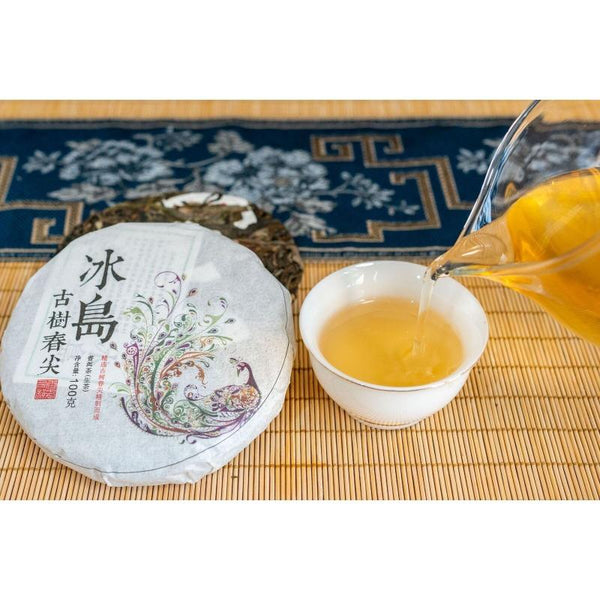 HelloYoungTea 100g Pu'er Raw Tea Iceland Yunnan Ancient Tea Spring Tea Cake Orchid Fragrance