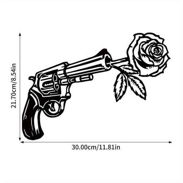 CIFbuy™ Stunning Iron Artfully Crafted Rose & Revolver Metal Wall Sign - Geometric-Cut Sculptures for Bedroom, Perfect for Year-Round & Christmas Home Decor, Unique Beauty Blend - Wall Sculptures.