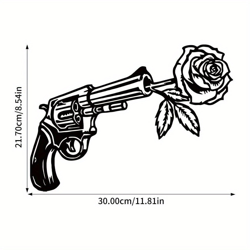 CIFbuy™ Stunning Iron Artfully Crafted Rose & Revolver Metal Wall Sign - Geometric-Cut Sculptures for Bedroom, Perfect for Year-Round & Christmas Home Decor, Unique Beauty Blend - Wall Sculptures.