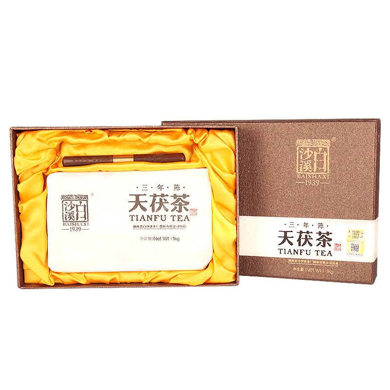 HelloYoungTea Anhua Dark Tea BaiShaxi 1939 Gold Flower Tea Brick 3 Years Aged Tian Fu Tea 1kg