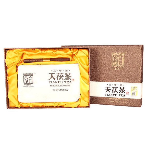 HelloYoungTea Anhua Dark Tea BaiShaxi 1939 Gold Flower Tea Brick 3 Years Aged Tian Fu Tea 1kg