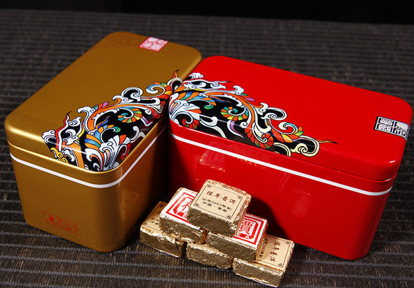 HelloYoung Ripe Puer Tea Brick Old Pu'er Black Tea Cooked Puerh Yellow Iron Box Yunnan 250g