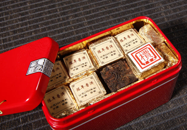 HelloYoung Ripe Puer Tea Brick Old Pu'er Black Tea Cooked Puerh Yellow Iron Box Yunnan 250g