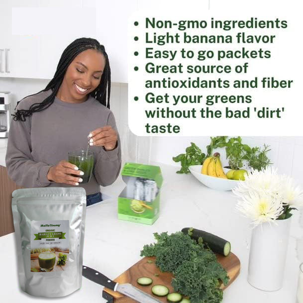 HelloYoung 250g Organic Barley Grass Powder Gluten Free Non-GMO Superfood Vegan Rich Dietary Fiber, No Addtives