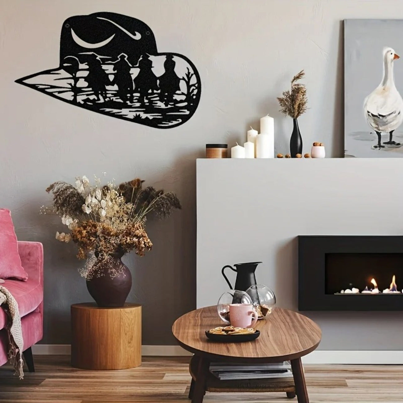 CIFbuy-estern Cowboy Metal Sign - Horse Silhouette Wall Art, Ranch & Farmhouse Decor, Vintage Scene Decoration for Home & Office (Wall Sculptures Piece)-Wall Sculptures Main image