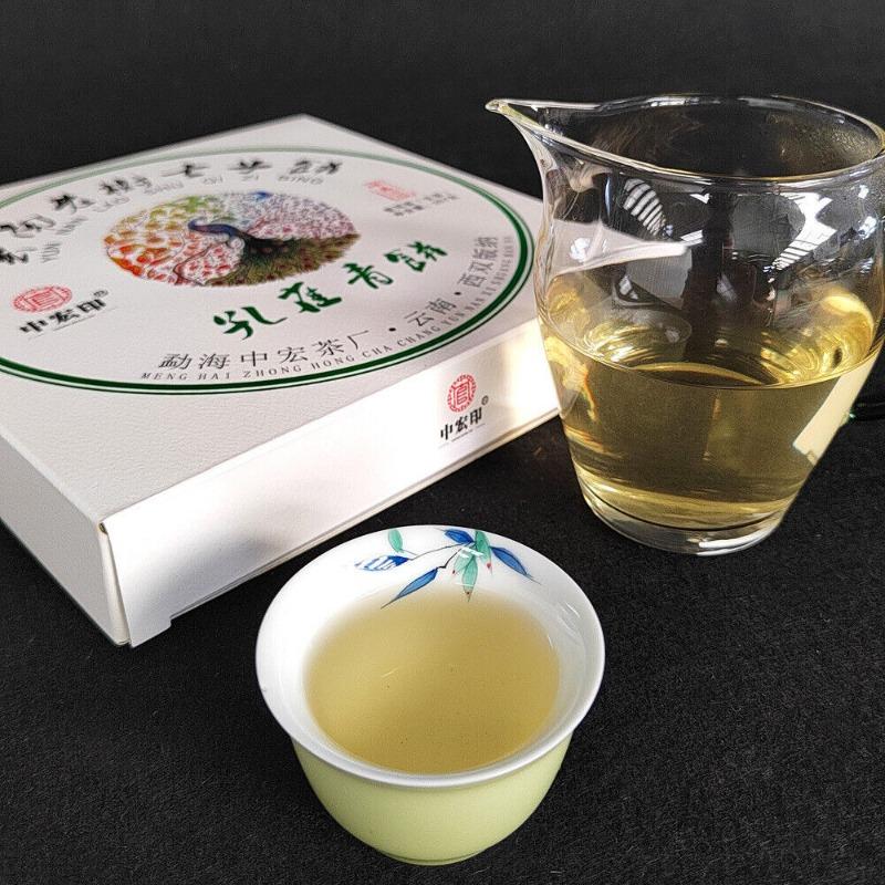 HelloYoungTea 357G Pu'er Tea Peacock Green Cake Raw Tea Cake Icelandic Old Tree Pu'er