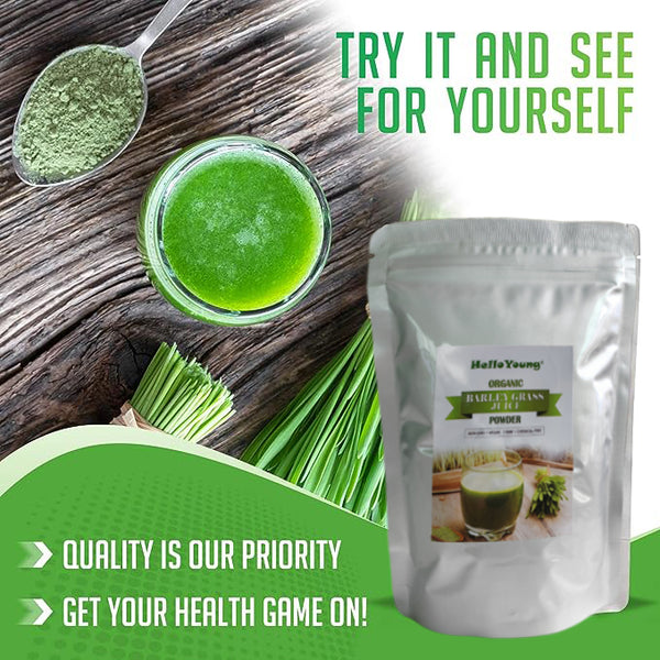 HelloYoung Organic Barley Grass Powder original 250g moistening intestines, Green Grass Juice Powder with Rich Dietary Fiber, No Addtives