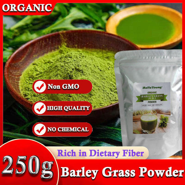 HelloYoung Barley Grass Powder 100% Pure & Organic Organic Barley Grass Powder Pure Organic Barley for Women and Men 250g Non-GMO Gluten-Free Soy-Free Vegan & Paleo