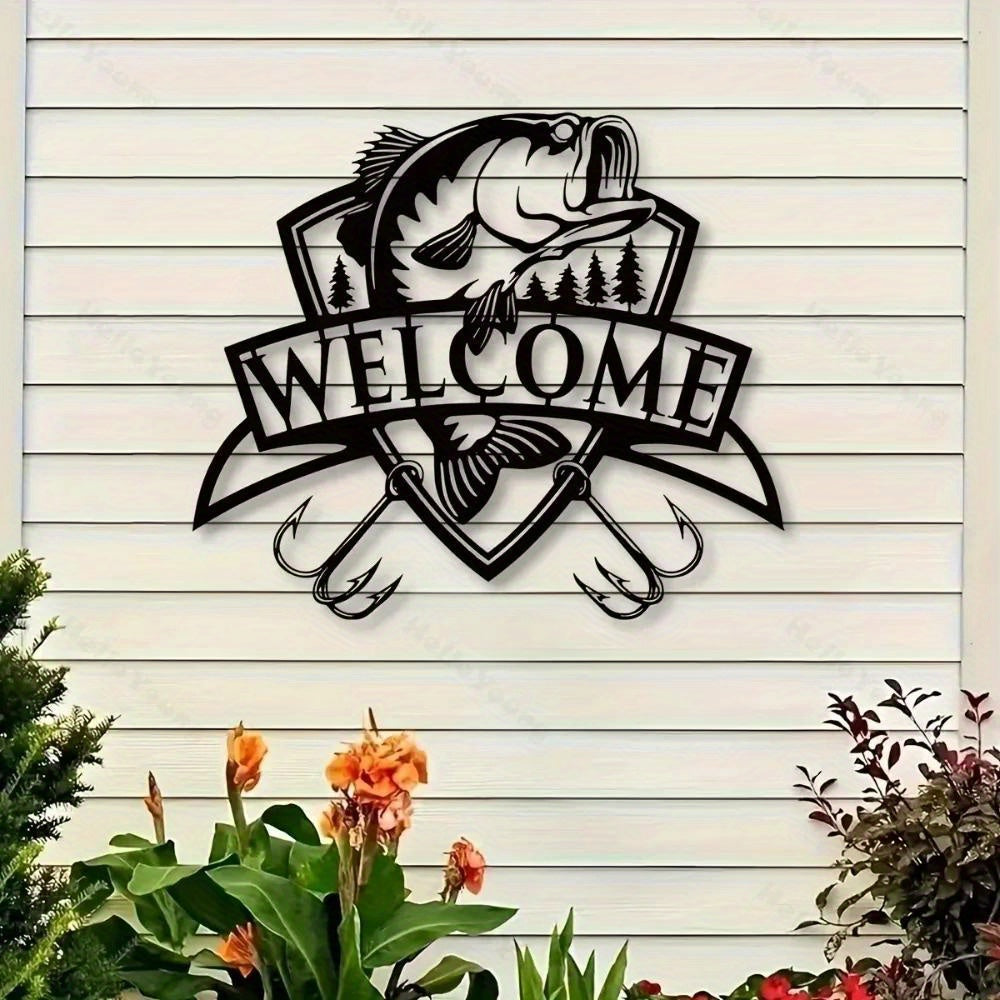 CIFbuy™ Artisanal Exceptional Fishing-Themed Metal Sign - Handcrafted Welcome Bass Design, Rustic Fishermen's Gift for Cabin Decor