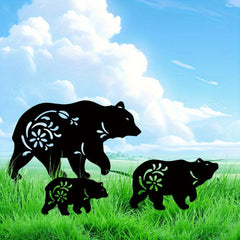 CIFbuy™ 3pcs Charming Metal Bear Decor - Outdoor Statue & Stake Combo with Delightful Bear Silhouettes, Designed to Beautify Yard & Serve as Outdoor Wall Decoration, Durable Metal Art, Adding Rustic Charm, Collectible Figurines.