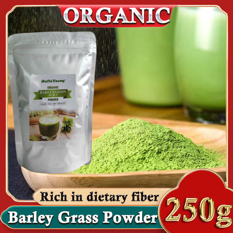 HelloYoung Barley Grass Powder 100% Pure & Organic Organic Barley Grass Powder Pure Organic Barley for Women and Men 250g  Rich in Fibers, Vitamins, Minerals, Raw Organic Perfect Food Green Superfood