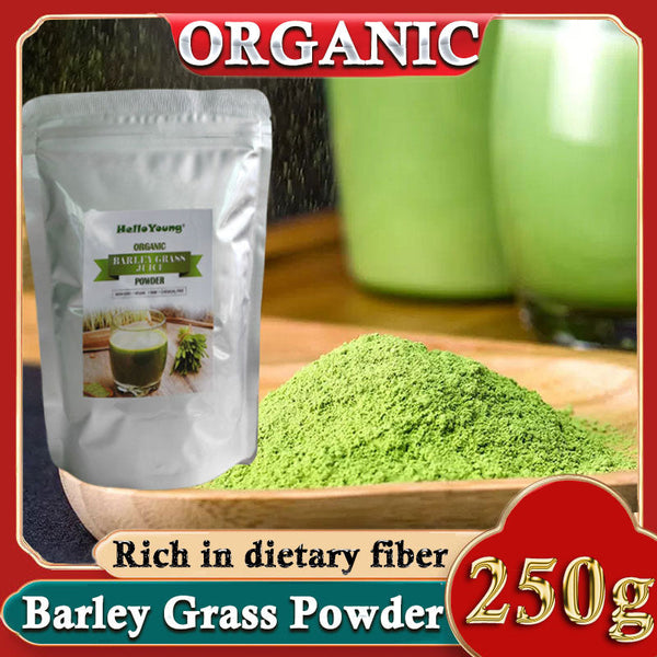 HelloYoung Barley Grass Powder 100% Pure & Organic Organic Barley Grass Powder Pure Organic Barley for Women and Men 250g  Rich in Fibers, Vitamins, Minerals, Raw Organic Perfect Food Green Superfood