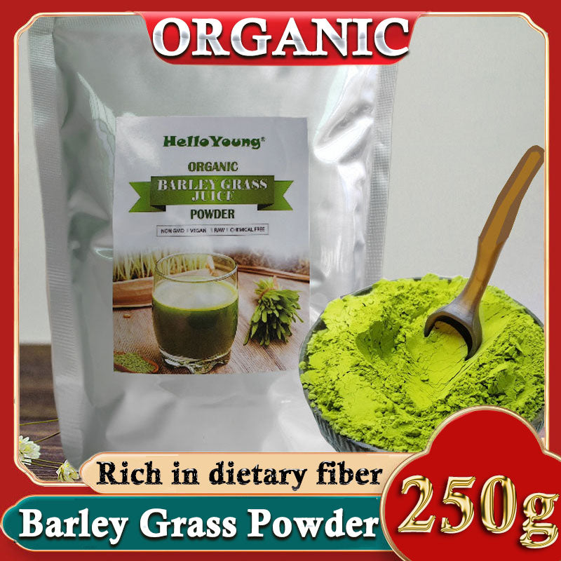 HelloYoung Organic Barley Grass Powder 250g Non-GMO, Finely Ground Whole Dried Young Leaves, Pure, Kosher, Vegan Main image