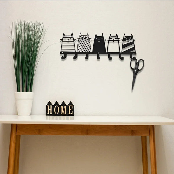 CIFbuy™ Iron Cat Wall Rack with 7 Hooks, Heavy-Duty Key & Coat Hanger for Entryway Decor, Rust-Resistant Metal Mounted Organizer - Functional Wall Sculptures.