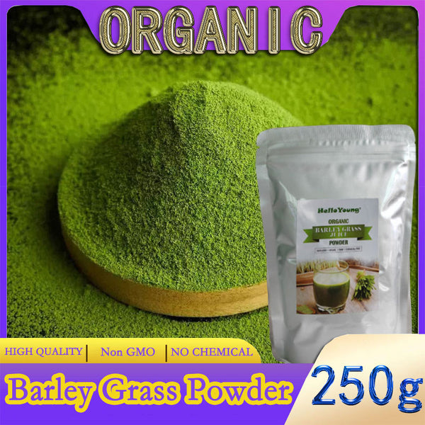 HelloYoung Organic Barley Grass Powder original 250g barley grass official store pure organic barley body detoxification lowering cholesterol, beautiful skin, healthy slimming drink
