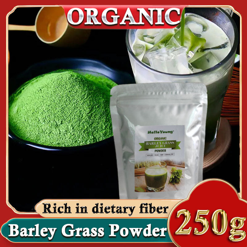 HelloYoung Barley Grass Powder 100% Pure & Organic Organic Barley Grass Powder Pure Organic Barley for Women and Men 250g RAW, GREENISH LIKE LEAVES, NO PRESERVATIVE,NON GMO