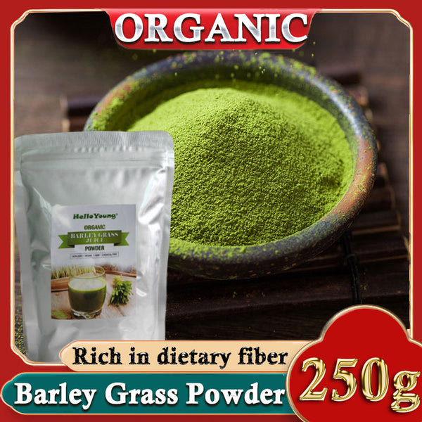 HelloYoung Organic Barley Grass Powder 250g, Green Superfood for Smoothie, Shakes and Salads 100% Natural Pure Barley Grass Low Sugar Body Detoxification