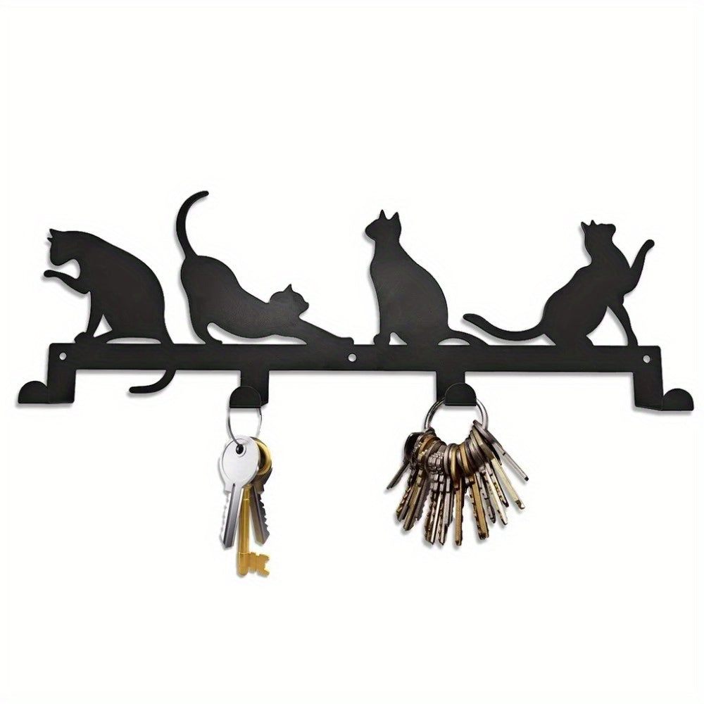 CIFbuy™ Modern Rustic Metal Iron Cat Key Hooks - Sleek Feline Coat Rack with Space-Saving Cup/Towel Hooks, Chic Farmhouse Decor - Wall Sculptures