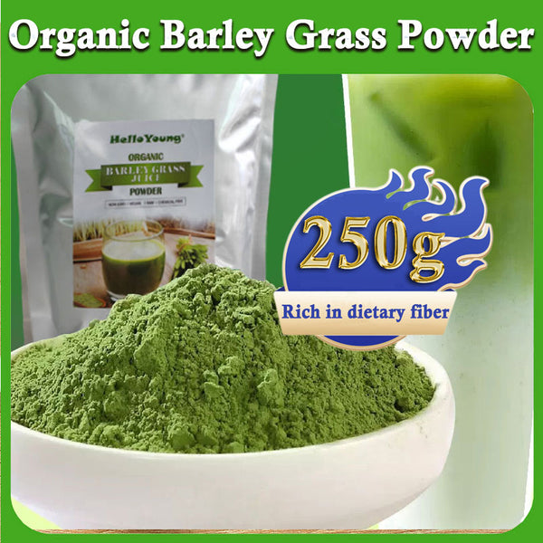 HelloYoung Unsweetened Premium Organic Barley Grass Powder 250g 100% Natural Superfood, Vegan, Gluten Free, Non-GMO, Kosher