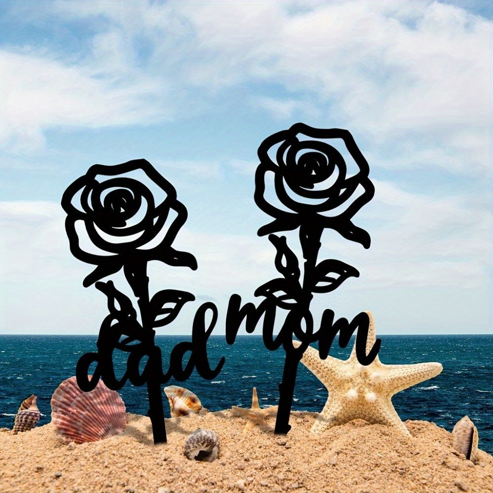 CIFbuy™ Stunning 1pc Exquisite Rose Shaped Memorial Stake - Great Grave Decoration & Graveyard Tombstone Plaque Stake Marker, Waterproof Sympathy Garden Stake Design Is Both Practical and Touching, Unique Outdoor Wall Art Feature, Tender Decor Accent - Co