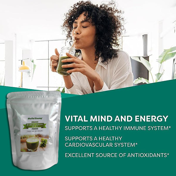HelloYoung Organic Barley Grass Powder original 250g barley grass official store pure organic barley body Body Detoxification and Weight Loss Barley Health Matcha Beverage
