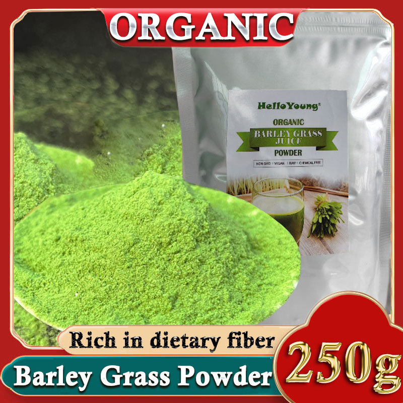 HelloYoung Organic Barley Grass Powder 250g, Green Superfood for Smoothie, Mix into Smoothie or Juice I RAW, GREENISH LIKE LEAVES Main image