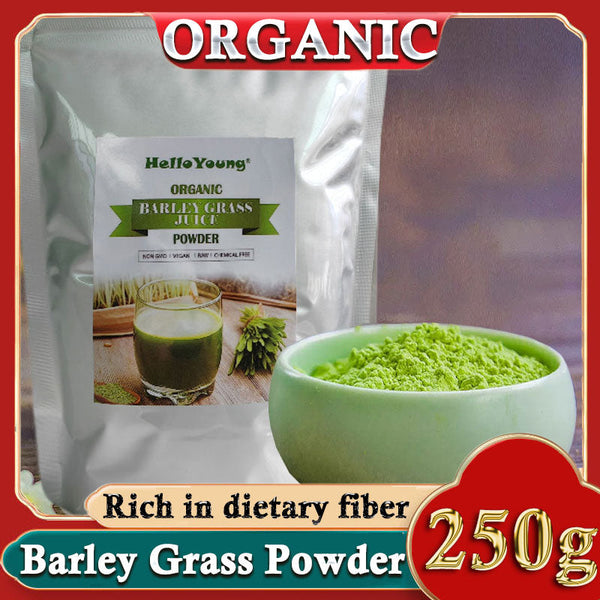 HelloYoung 250g Organic Barley Grass Powder Gluten Free Non-GMO Superfood Vegan RAW, GREENISH LIKE LEAVES, NO PRESERVATIVE,NON GMO