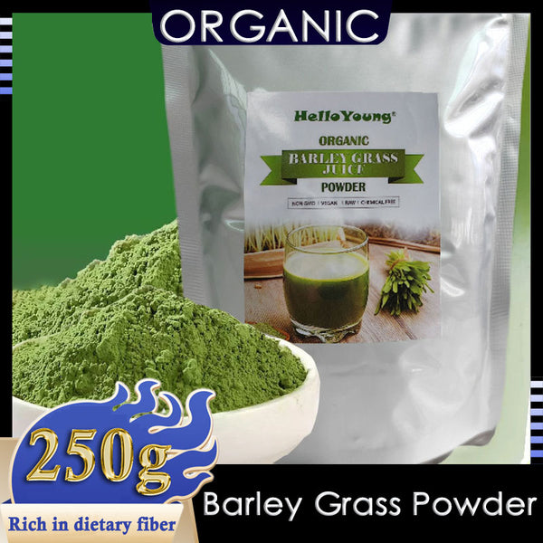 HelloYoung Imported Unsweetened Premium Organic Barley Grass Powder 250g 100% Natural Pure Barley Grass Low Sugar Body Detoxification