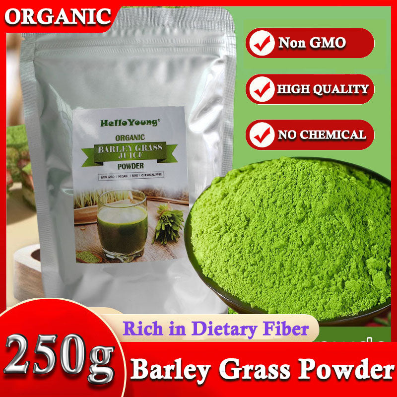 HelloYoung Barley Grass Juice 250g Powder Organic Non-GMO Vegan Cold-Juiced lowering cholesterol, beautiful skin Main image