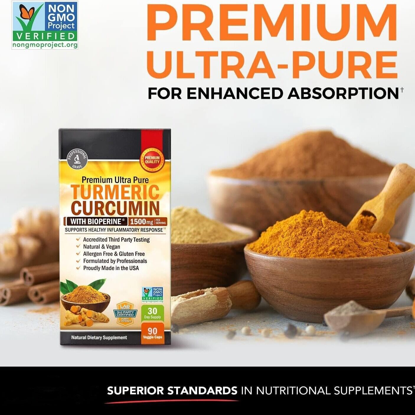 Turmeric Curcumin with Bioperine 2600mg High Absorption Triple Strength Capsules Secondary image