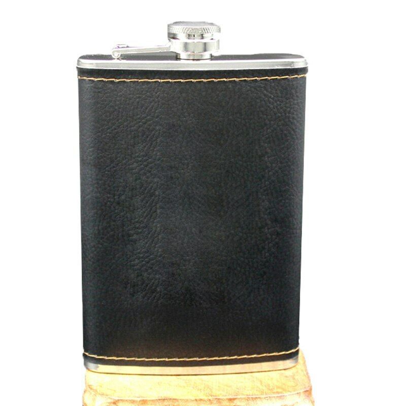 9oz Stainless Steel Hip Flask Leather Whiskey Wine Bottle Alcohol Pocket Flagon