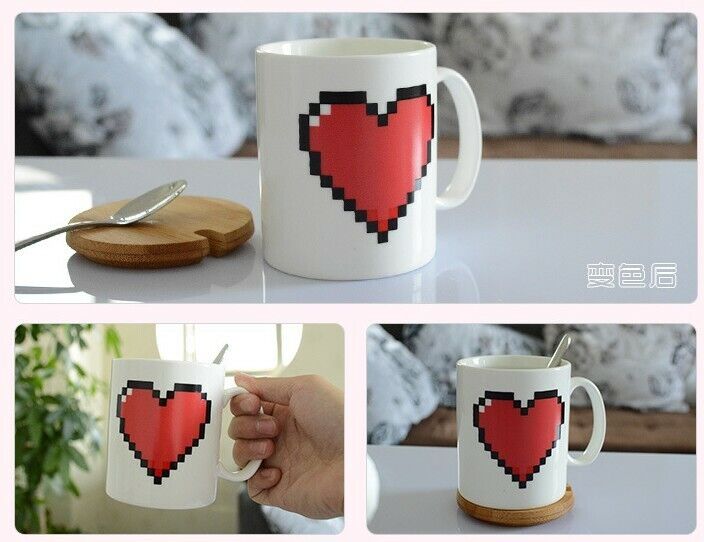 Coffee Milk Tea Cup Set Ceramic Heart Magic Temperature Changing Color Mugs Cup