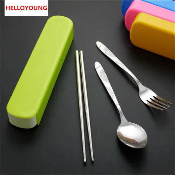 Three-piece Outdoor Portable Tableware Set Stainless Steel Lunch Spoon Tableware