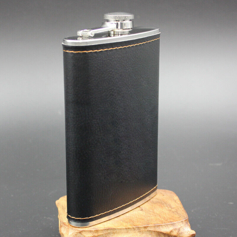 9oz Stainless Steel Hip Flask Leather Whiskey Wine Bottle Alcohol Pocket Flagon