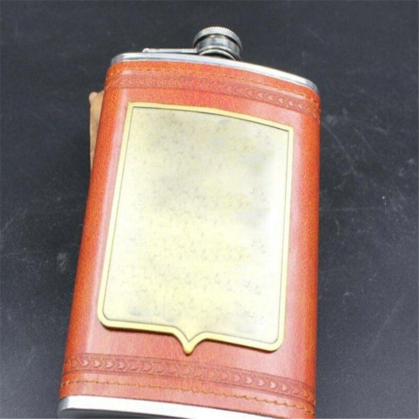 Alcohol Pocket Flagon Stainless Steel Hip Flask Leather Whiskey Wine Bottle 9oz