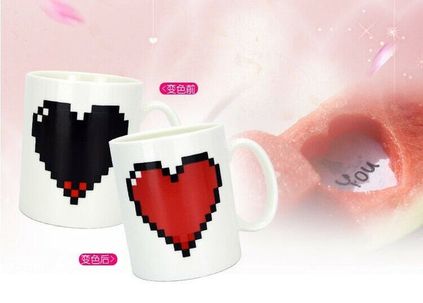 Coffee Milk Tea Cup Set Ceramic Heart Magic Temperature Changing Color Mugs Cup