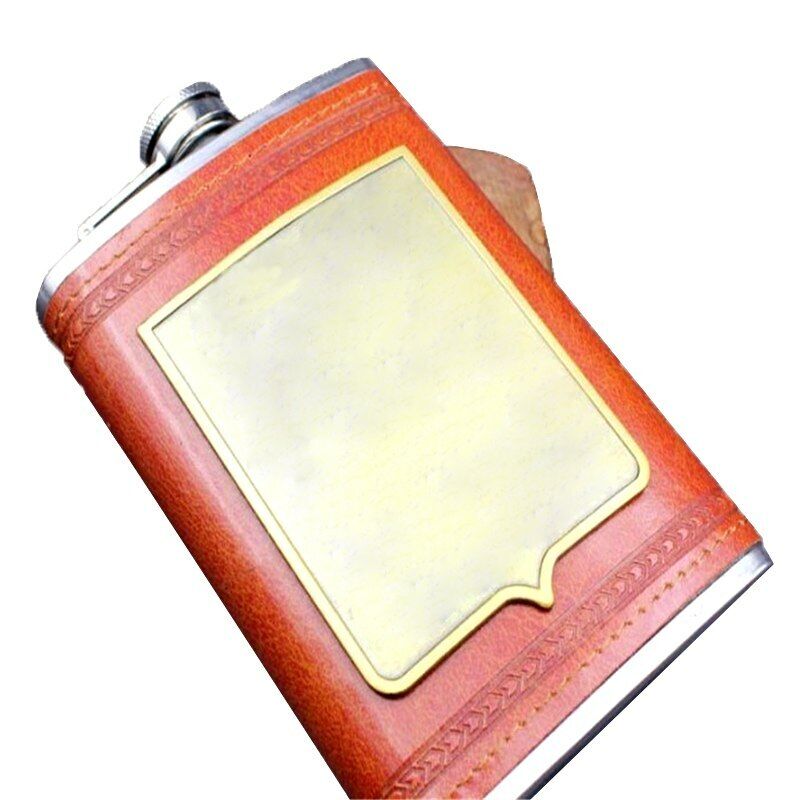 Alcohol Pocket Flagon Stainless Steel Hip Flask Leather Whiskey Wine Bottle 9oz