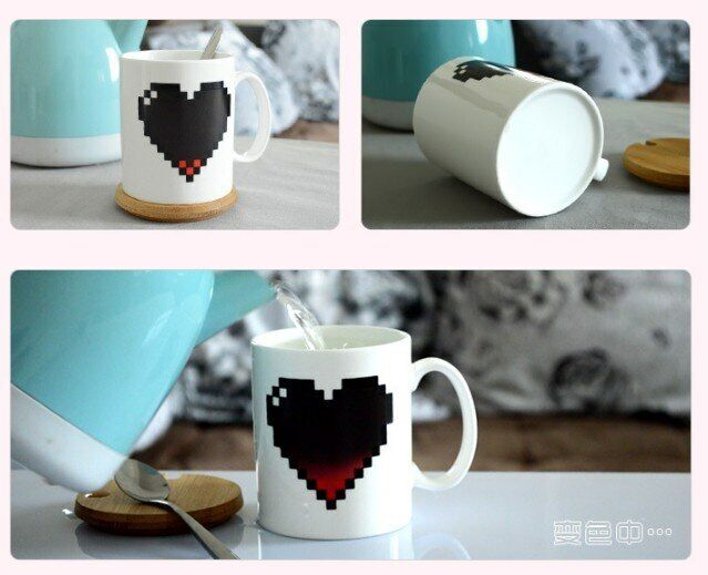 Coffee Milk Tea Cup Set Ceramic Heart Magic Temperature Changing Color Mugs Cup