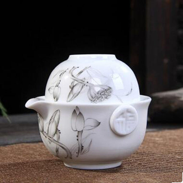 Tea Set Include 1 Pot 1 Cup Elegant Gaiwan Eeasy Teapot Kettle Porcelain Teapot