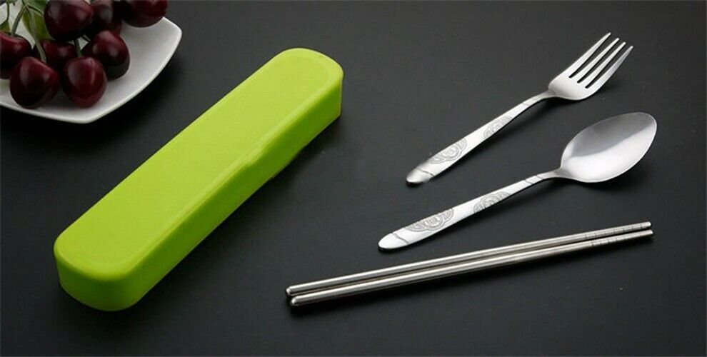 Three-piece Outdoor Portable Tableware Set Stainless Steel Lunch Spoon Tableware