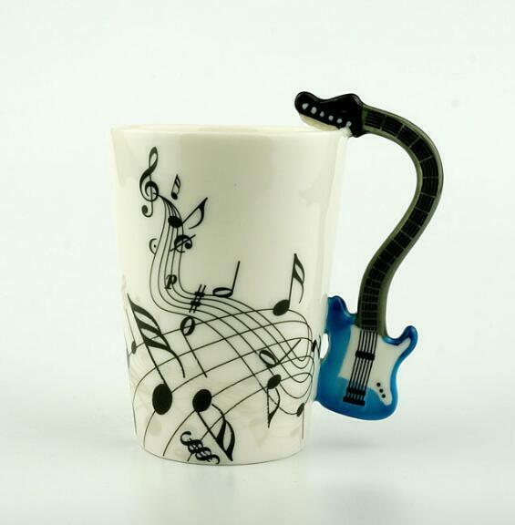 Milk Stave Cups with Handle Music Violin Guitar Ceramic Coffee Tea Drinkware Mug