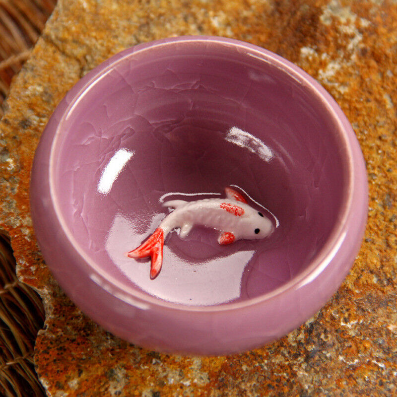 Colorful Ice-Crackle Porcelain 8 Colors Tea Cup With Fish Pattern Ceramic saucer