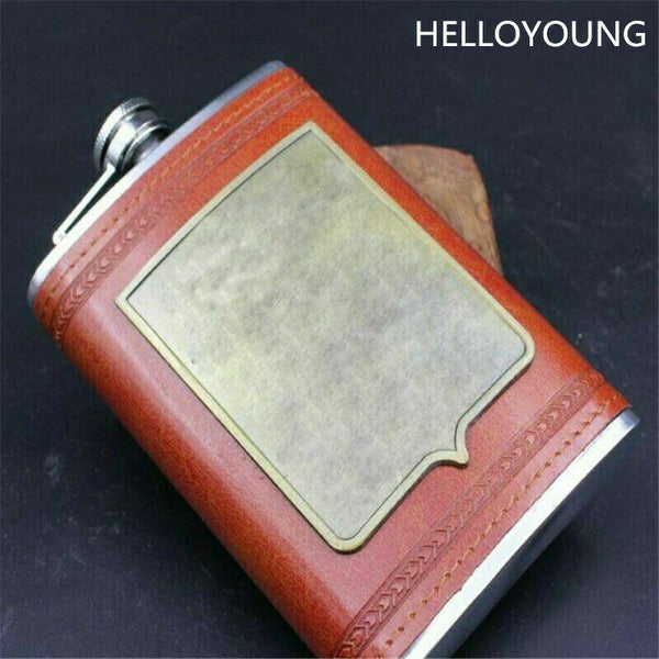 Alcohol Pocket Flagon Stainless Steel Hip Flask Leather Whiskey Wine Bottle 9oz