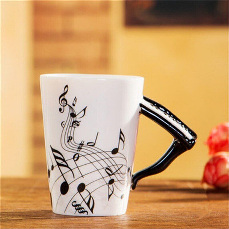 Milk Stave Cups with Handle Music Violin Guitar Ceramic Coffee Tea Drinkware Mug