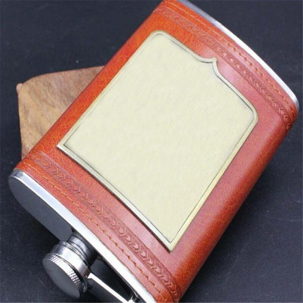 Alcohol Pocket Flagon Stainless Steel Hip Flask Leather Whiskey Wine Bottle 9oz