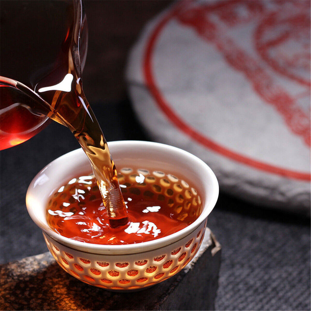 HelloYoung Chinese Tea Pu-erh Tea Cake Black Tea Yunnan Tong Qing Hao Ripe Puer Tea 357g
