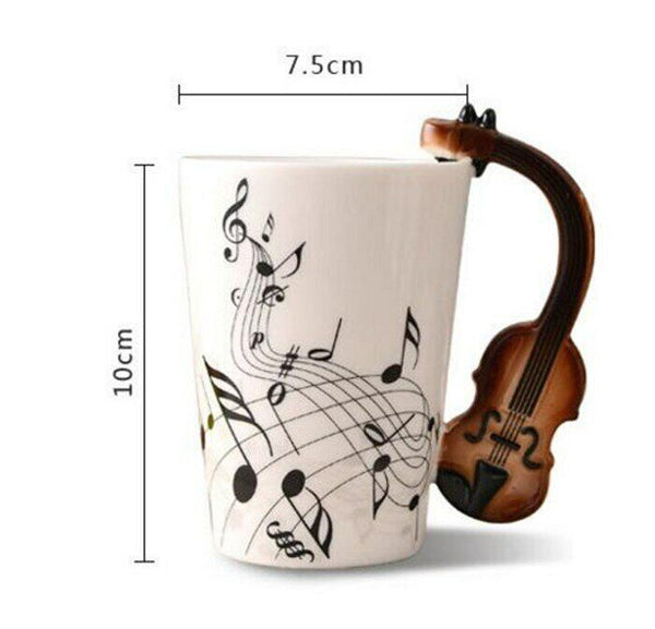 Milk Stave Cups with Handle Music Violin Guitar Ceramic Coffee Tea Drinkware Mug